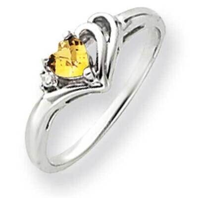 4mm Heart Citrine Diamond Ring 14k White Gold Y4587CI_AA, MPN: Y4587CI_AA, 883957449005