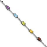 Multi Gemstone &amp; Diamond Tennis Bracelet 7.5 Inch Sterling Silver Rhodium-plated QX947RB, MPN: QX94…