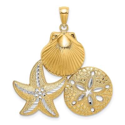 Scallop Starfish Sand Dollar Cluster Charm 14k Gold Rhodium Diamond-cut K9388, MPN: K9388, 63721815…