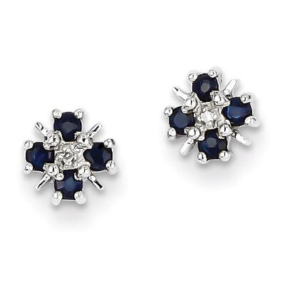 Sapphire &amp; Diamond Post Earrings Sterling Silver Rhodium QDX319, MPN: QDX319, 883957525372