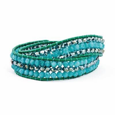 Leather Blue Zircon Quartz &amp; Crystal Multi Wrap Button Bracelet Brass BF2094, MPN: BF2094, 88677424…