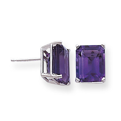 Amethyst Diamond Emerald Stud Earrings 14k Gold XE69WAM, MPN: XE69WAM, 883957096650
