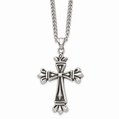 Antiqued Cross 24 Inch Necklace Stainless Steel Polished SRN1035-24 by Chisel, MPN: SRN1035-24, 886…