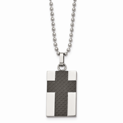Carbon Fiber Inlay Cross 22 Inch Necklace Stainless Steel Polished SRN152-22 by Chisel, MPN: SRN152…