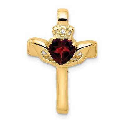 6mm Claddagh Garnet VS Diamond Cross Pendant 14k Gold XP753GA/VS, MPN: XP753GA/VS, 883957211299