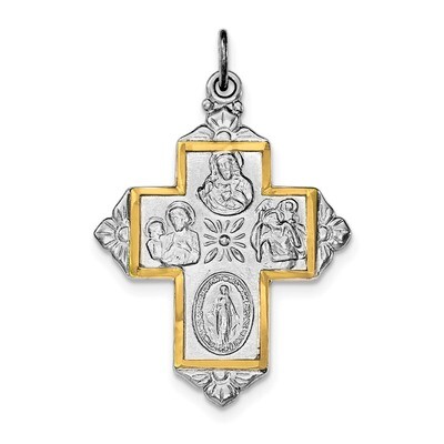 Gold-tone 4-Way Medal Cross Pendant Sterling Silver Rhodium-plated QC8386, MPN: QC8386, 191101366055