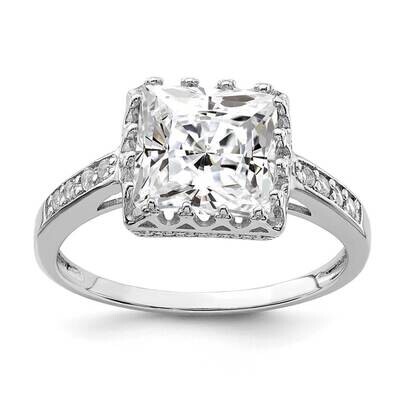 Polished CZ Diamond Ring Sterling Silver Rhodium-plated QR6951, MPN: QR6951, 886774017983