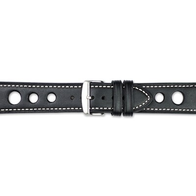 18mm Black Grand Prix Leather White Stitch Silver-tone Buckle Watch Band  BAW370-18, MPN: BAW370-18,