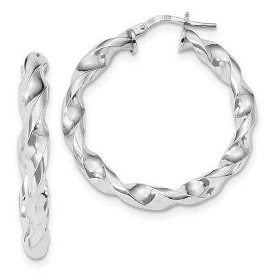 Twisted Hoop Earringss Sterling Silver Rhodium-plated Polished QE13130, MPN: QE13130, 191101233845
