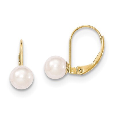 6-7mm Round White Akoya Cultured Pearl Leverback Earrings 14k Gold XF480E, MPN: XF480E, 191101434013