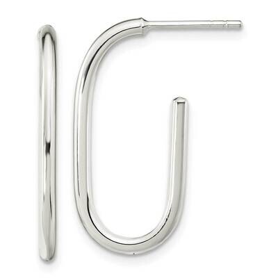 Oval J-Hoop Post Earrings Sterling Silver Polished QE15988, MPN: QE15988, 196904150818