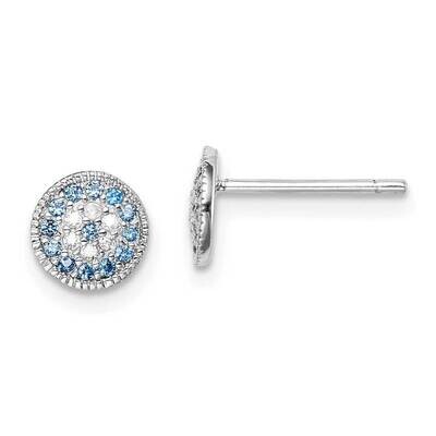 Blue Spinel &amp; Clear CZ Diamond Post Earrings Sterling Silver Rhodium Plated QE15270, MPN: QE15270, …
