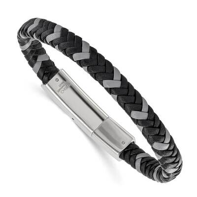 Black and Grey Braided Leather 8 Inch Bracelet Stainless Steel Polished SRB3007-8, MPN: SRB3007-8, …