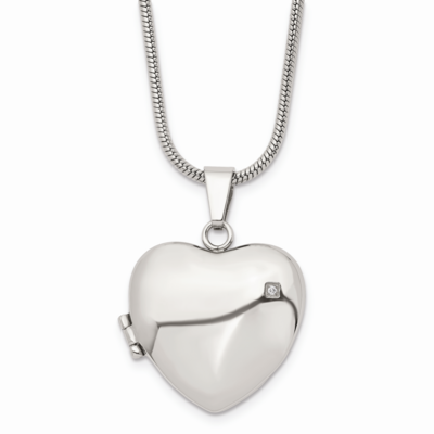 Heart CZ Stone Stone Magnetic Locket 20 Inch Necklace Stainless Steel Polished SRN1133-20 by Chisel…