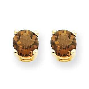 4mm Round Checker-Cut Smoky Quartz Earrings 14k Gold XE71CQ, MPN: XE71CQ, 883957096995