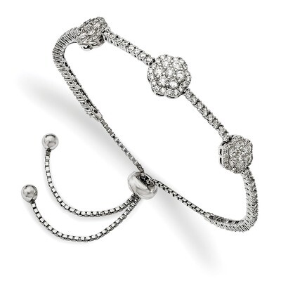 CZ Adjustable 5 Inch Up To 9 Inch Bracelet Sterling Silver Rhodium-plated QMP1501, MPN: QMP1501, 88…
