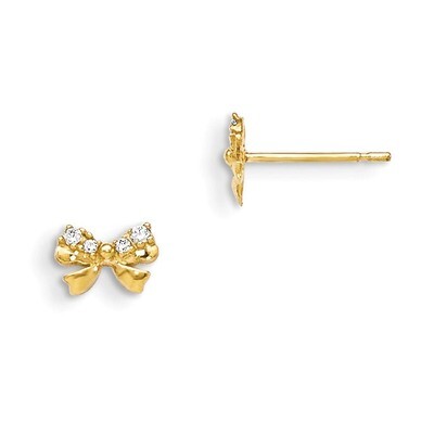 CZ Children&#39;S Bow Post Earrings 14k Gold GK783, MPN: GK783, 886774342771