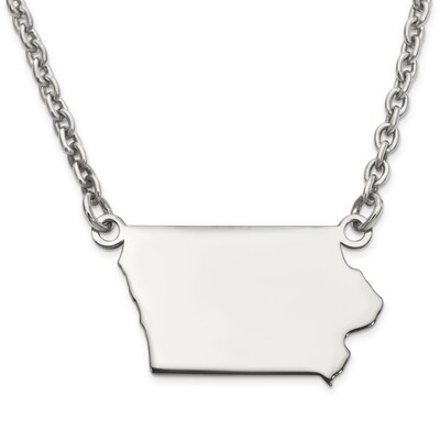 Iowa State Pendant Necklace with Chain 14k White Gold Engravable XNA706W-IA, MPN: XNA706W-IA, 88677…