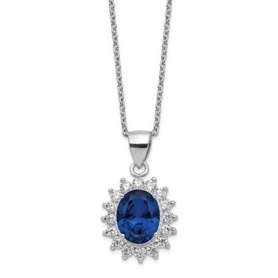CZ Diamond &amp; Created Dark Blue Spinel 18 Inch Necklace Sterling Silver Rhodium-plated QCM797-18, MP…