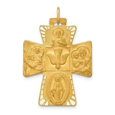 Large 4-Way Medal Cross 14k Gold Solid Polished Satin XR1781, MPN: XR1781, 883957731629