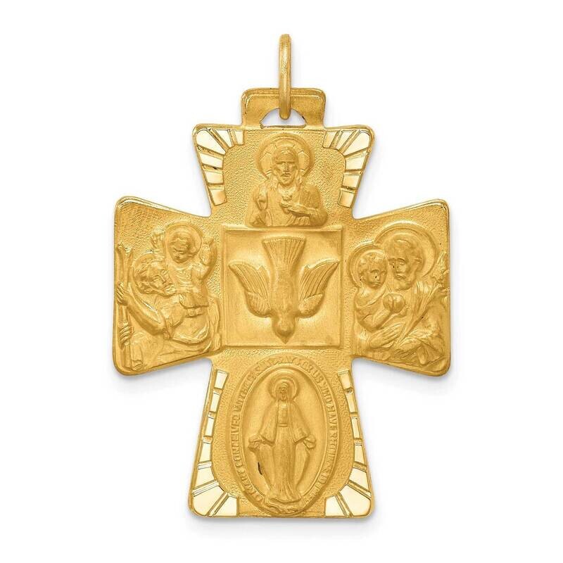 Large 4-Way Medal Cross 14k Gold Solid Polished Satin XR1781