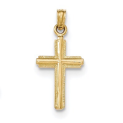 Cross With Stripped Border Pendant 14k Gold Polished K5448, MPN: K5448, 637218035335