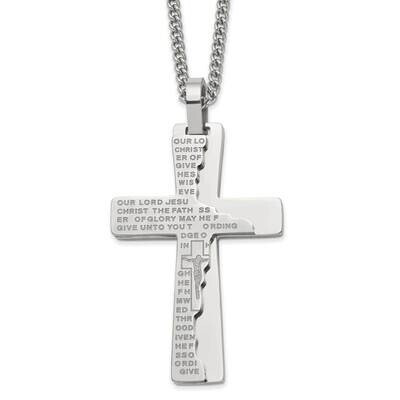 Etched Broken Prayer Cross 24 Inch Necklace Stainless Steel Polished SRN2803-24 by Chisel, MPN: SRN…