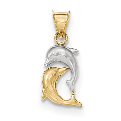 Diamond -cut Dolphins Pendant 14k &amp; Rhodium Polished K5814, MPN: K5814, 191101366741
