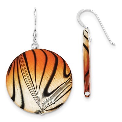 Mother of Pearl Orange and Black Disc Earrings Sterling Silver QE7623, MPN: QE7623, 886774023687