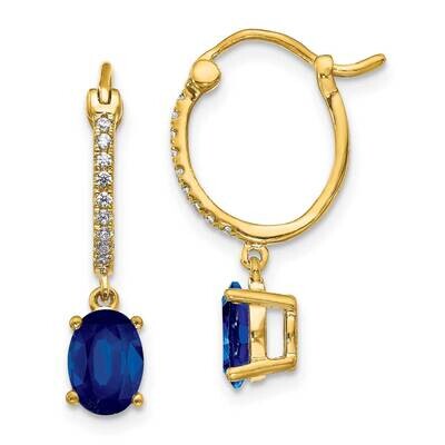 1/10ct Diamond &amp; Sapphire Dangle Hoop Earrings 14k Gold EM5604-SA-010-YA, MPN: EM5604-SA-010-YA, 19…
