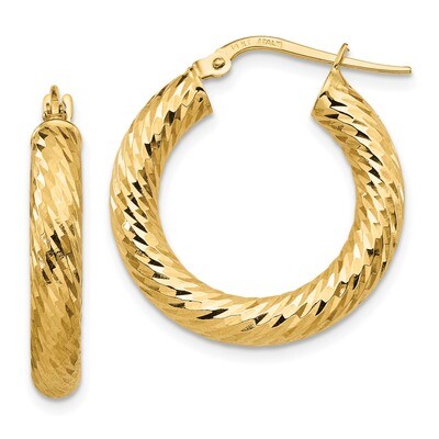 Leslie&#39;s 4x15 Hoop Earrings 14k Gold Diamond-cut Round HB-LE1744, MPN: LE1744, 191101737701