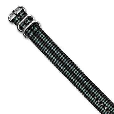 22mm 1-Piece Black Grey Stripe Ballistic Nylon Watch Band  BA380-22, MPN: BA380-22,