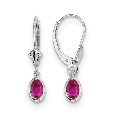 July Ruby Leverback Earrings 14k white Gold 6x4 Oval Bezel XBE295, MPN: XBE295, 191101433764