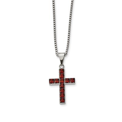 Red Square CZ Cross Necklace Stainless Steel Polished SRN2268-18 by Chisel, MPN: SRN2268-18, 191101…