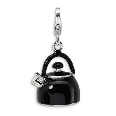 3-D Enameled Black Tea Kettle Charm Sterling Silver QCC272 by Amore La Vita, MPN: QCC272, 883957332…