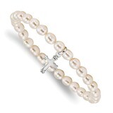 Cross Freshwater Cultured Pearl 5 inch Stretch Bracelet 5 Inch Sterling Silver QH5323, MPN: QH5323,…