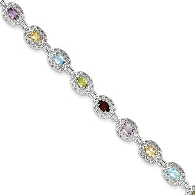 6.5inch Multicolored Gemstone Bracelet Sterling Silver QX473RB, MPN: QX473RB, 191101369544