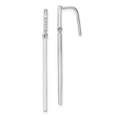CZ Diamond Bar Dangle Earrings Sterling Silver Rhodium-Plated QE16234, MPN: QE16234, 196904168141