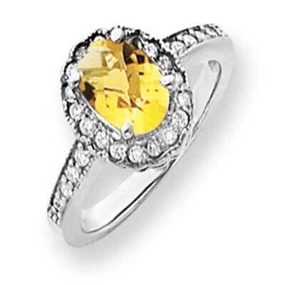 8x6mm Oval Citrine Checker Diamond Ring 14k White Gold Y4420CI_AA, MPN: Y4420CI_AA, 883957358635