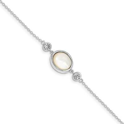 MOP &amp; CZ Diamond with .5in ext Bracelet Sterling Silver Rhodium-plated QG4959-6.5, MPN: QG4959-6.5,…