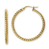 Yellow IP-plated Textured Hollow Hoop Earrings - Stainless Steel SRE648 by Chisel, MPN: SRE648, 883…