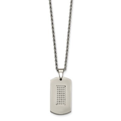 CZs Dog Tag Necklace Stainless Steel Polished SRN2063-22 by Chisel, MPN: SRN2063-22, 191101559808