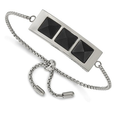 Solid Black Carbon Fiber Adj Bracelet Stainless Steel Brushed and Polished SRB1955 by Chisel, MPN: …