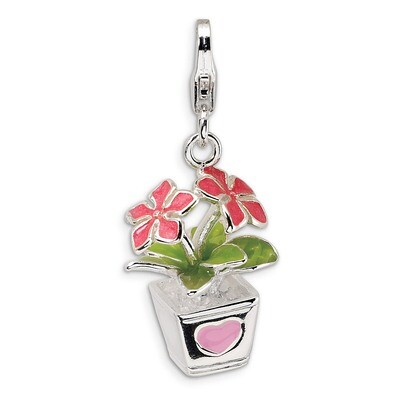 3-D Enameled Potted Flowers Charm Sterling Silver QCC407 by Amore La Vita, MPN: QCC407, 883957333649