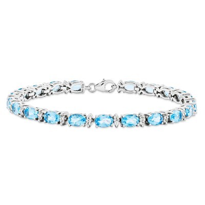 Lt Swiss Blue Topaz &amp; White Topaz Bracelet Sterling Silver QX816BT, MPN: QX816BT, 883957498492