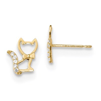 Madi K Childrens Kitten with CZ Diamond Tail Post Earrings 14k Gold SE2568, MPN: SE2568, 1911010780…