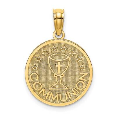 Communion Cup On Round Disc Charm 14k Gold Textured K8322, MPN: K8322, 637218150076