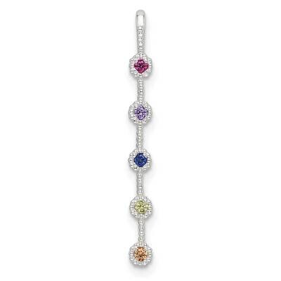 Rainbow CZ Diamond Bar Pendant Sterling Silver Polished QP5635, MPN: QP5635,