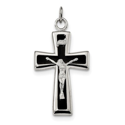 Black Epoxy INRI Crucifix Pendant Sterling Silver QC9108, MPN: QC9108, 883957964799