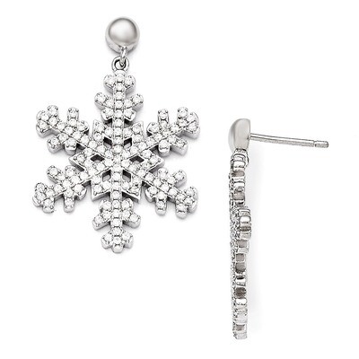 Snowflake Dangle Post Earrings Sterling Silver &amp; Cubic Zirconia QMP684, MPN: QMP684, 883957543246